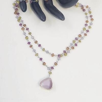 STUNNING BEADED CHAIN NECKLACE W/ BEAUTIFUL PURPLE PENDANT STONE