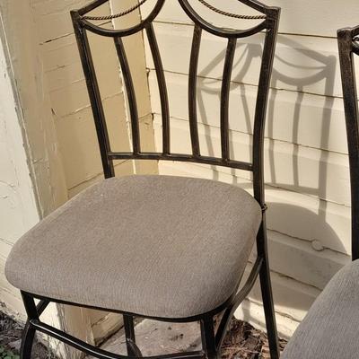 Two matching metal base fabric covered Bar stools