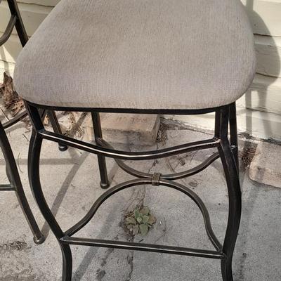 Two matching metal base fabric covered Bar stools