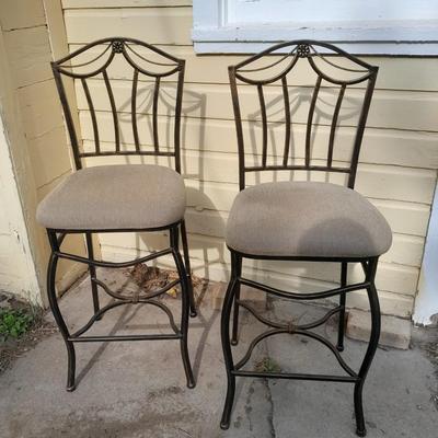 Two matching metal base fabric covered Bar stools