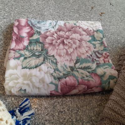 Full size sheet set, rose body pillow case and two Afghan throw blankets