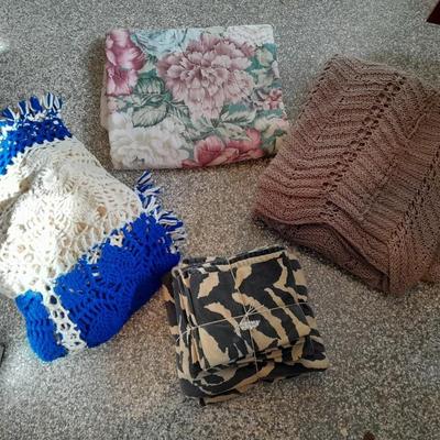 Full size sheet set, rose body pillow case and two Afghan throw blankets