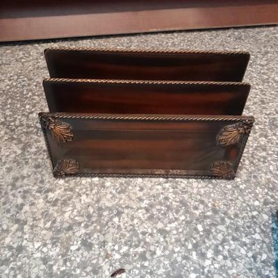 Executive Desk accessories, all wood / metal address book, paper organizer, pen jar, pen holder and a writing pad