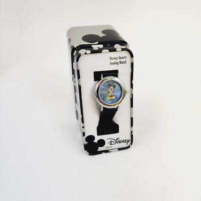 NEW DISNEY MICKEY MOUSE BLUE FACE BLACK LEATHER BAND WATCH W/ ORIGINAL PACKAGING