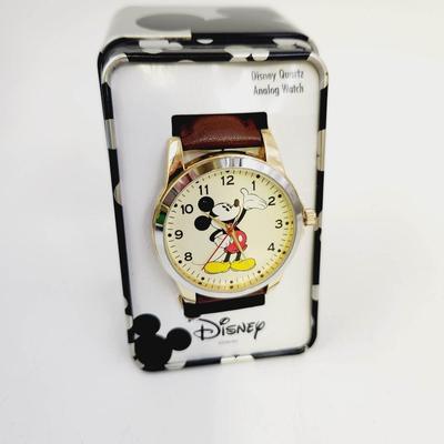 NEW DISNEY BROWN LEATHER LARGE FACE MICKEY MOUSE WATCH W/ ORIGINAL PACKAGING #2