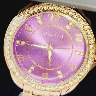 NEW JEANERETTE ROSETTA II PURPLE FACE W/ CRYSTALS GOLD TONED BAND WATCH IN ORIGINAL PACKAGING