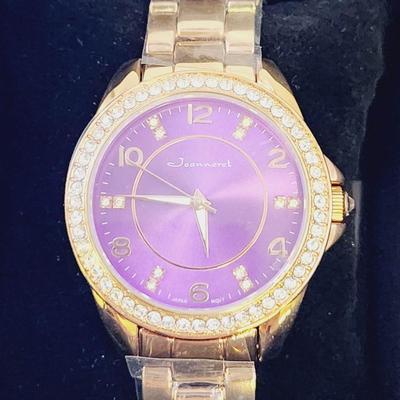 NEW JEANERETTE ROSETTA II PURPLE FACE W/ CRYSTALS GOLD TONED BAND WATCH IN ORIGINAL PACKAGING