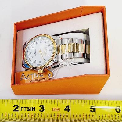 NEW ACTIVA SILVERTONED & GOLDTONED WHITE FACED WATCH IN ORIGINAL PACKAGING