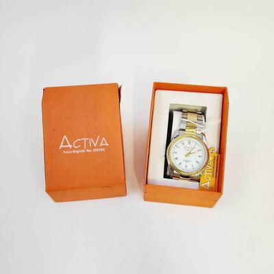 NEW ACTIVA SILVERTONED & GOLDTONED WHITE FACED WATCH IN ORIGINAL PACKAGING