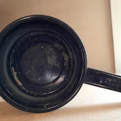 Two Stainless Revere ware saucepans with lids and an enamel pan with no lid