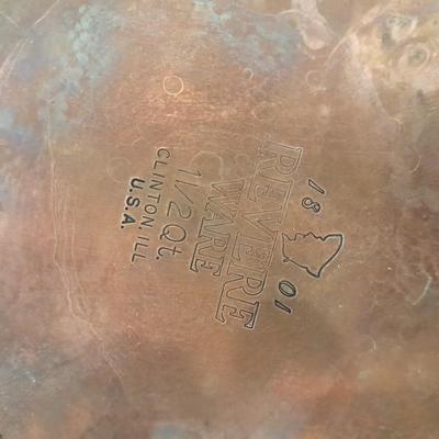 Two Stainless Revere ware saucepans with lids and an enamel pan with no lid