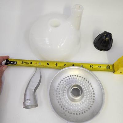 ANTIQUE MILK GLASS JUICER W/ ATTACHMENTS