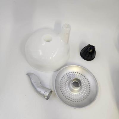ANTIQUE MILK GLASS JUICER W/ ATTACHMENTS