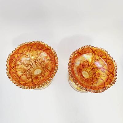 2 IMPERIAL GLASS MARIGOLD CARNIVAL GLASS PUNCH BOWL STAND COMPOTE