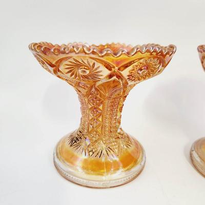 2 IMPERIAL GLASS MARIGOLD CARNIVAL GLASS PUNCH BOWL STAND COMPOTE
