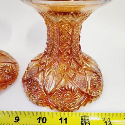 2 IMPERIAL GLASS MARIGOLD CARNIVAL GLASS PUNCH BOWL STAND COMPOTE