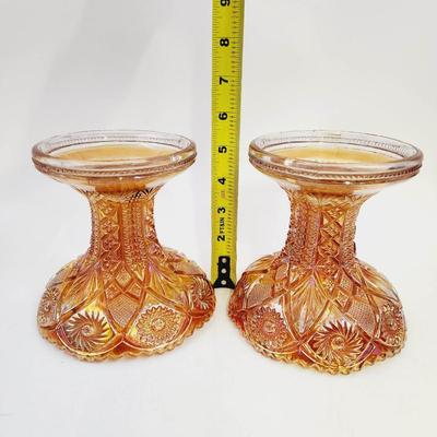 2 IMPERIAL GLASS MARIGOLD CARNIVAL GLASS PUNCH BOWL STAND COMPOTE