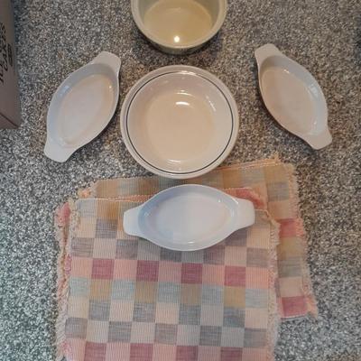 Vintage Hall China Co. Forman Bro's vegetable bowl and other dishware