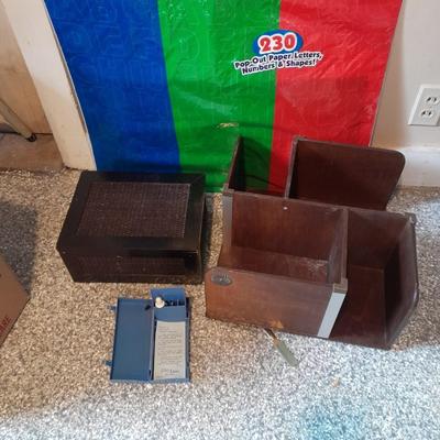 230 paper stencils, Lazy Susan style Desk organizer, felt lined box and Dissection kit case