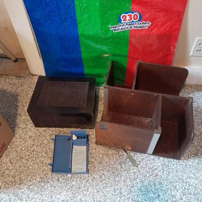 230 paper stencils, Lazy Susan style Desk organizer, felt lined box and Dissection kit case