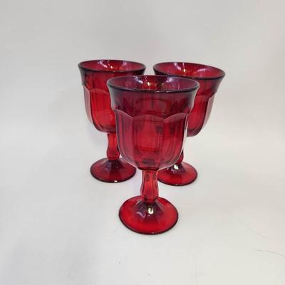 3 - VINTAGE NORITAKR EMBER FIRE RUBY RED PROVINCIAL GOBLETS