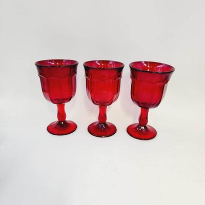 3 - VINTAGE NORITAKR EMBER FIRE RUBY RED PROVINCIAL GOBLETS