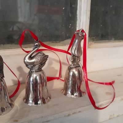 6 Reed & Barton 12 days of Christmas Bells and new/ vintage looking girl gift box ornaments