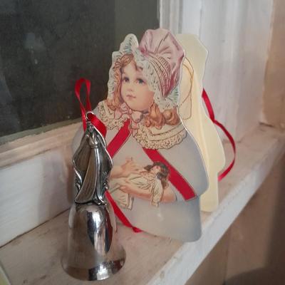 6 Reed & Barton 12 days of Christmas Bells and new/ vintage looking girl gift box ornaments