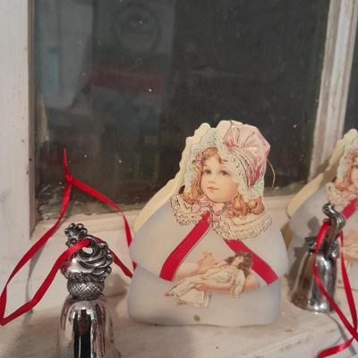 6 Reed & Barton 12 days of Christmas Bells and new/ vintage looking girl gift box ornaments