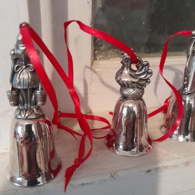 6 Reed & Barton 12 days of Christmas Bells and new/ vintage looking girl gift box ornaments