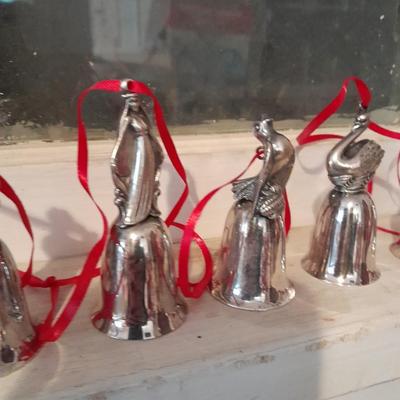 6 Reed & Barton 12 days of Christmas Bells and new/ vintage looking girl gift box ornaments