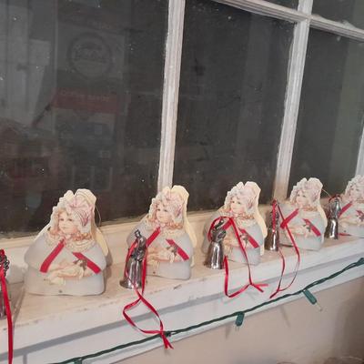6 Reed & Barton 12 days of Christmas Bells and new/ vintage looking girl gift box ornaments