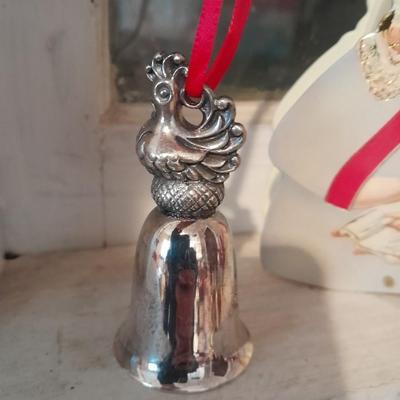 6 Reed & Barton 12 days of Christmas Bells and new/ vintage looking girl gift box ornaments