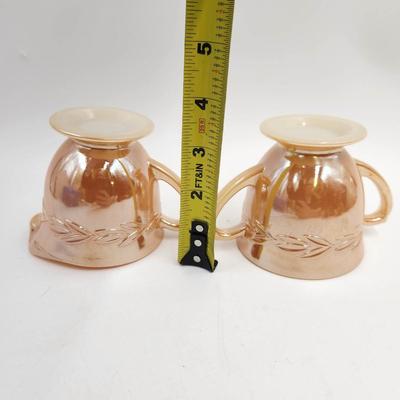 VINTAGE IRIDESCENT PEACH FIRE KING SUGAR & CREAM SET