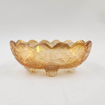 VINTAGE IRIDESCENT PEACH FLORAGOLD FOOTED BOWL