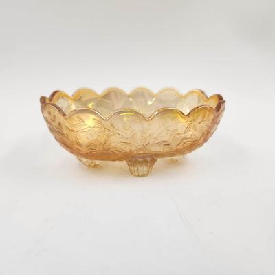 VINTAGE IRIDESCENT PEACH FLORAGOLD FOOTED BOWL