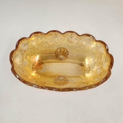 VINTAGE IRIDESCENT PEACH FLORAGOLD FOOTED BOWL