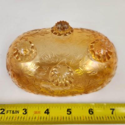 VINTAGE IRIDESCENT PEACH FLORAGOLD FOOTED BOWL