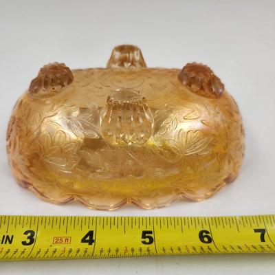 VINTAGE IRIDESCENT PEACH FLORAGOLD FOOTED BOWL