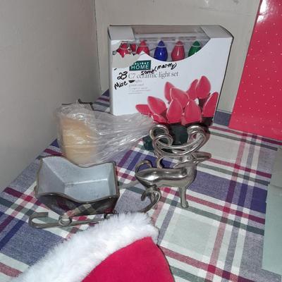 Light up JOY Christmas, New C7 bulb lights, metal candle holders, metal deer and sleigh ornaments, stockings and more