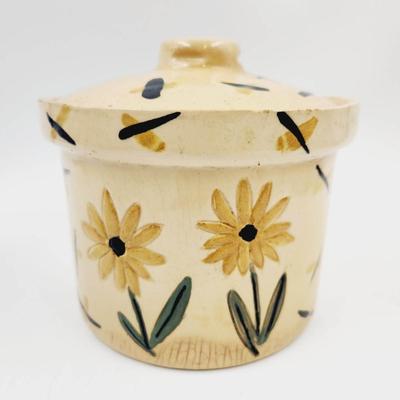 VINTAGE SUNFLOWER STONEWARE CROCK