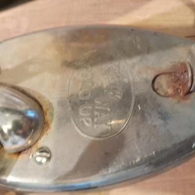 Antique wooden Ironing board and Vintage electric Clothes Iron with clothespins in bag