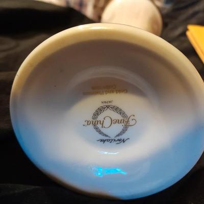 Silk scarves, Blue gloves, vintage glove-bath, a hand fan, and lenox vase