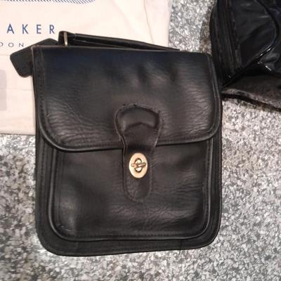 Purses, black leather purse, leather phone belt clip case, London cloth shopping bag, and more
