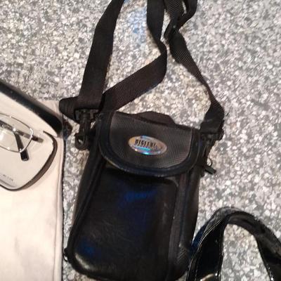 Purses, black leather purse, leather phone belt clip case, London cloth shopping bag, and more
