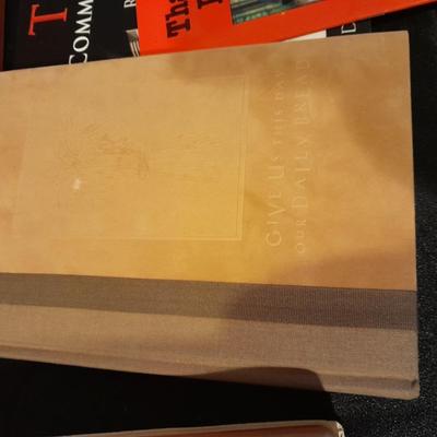 Religious books, and a Bible in wooden box