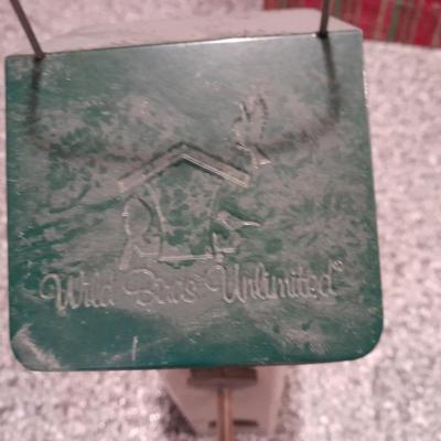 Three Wild Bird's Unlimited metal roofed thick plastic Bird feeders