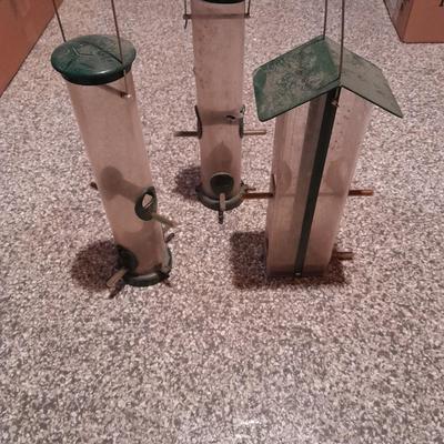 Three Wild Bird's Unlimited metal roofed thick plastic Bird feeders