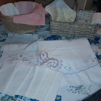 Table Linens, embroidered, napkins, and tablecloths.