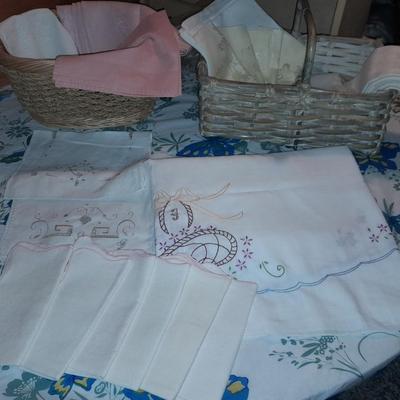 Table Linens, embroidered, napkins, and tablecloths.